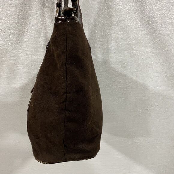 Sag Harbor Brown Lacquer Faux Crocodile Skin Handbag Purse Tote Silver Hardwear - Picture 10 of 15